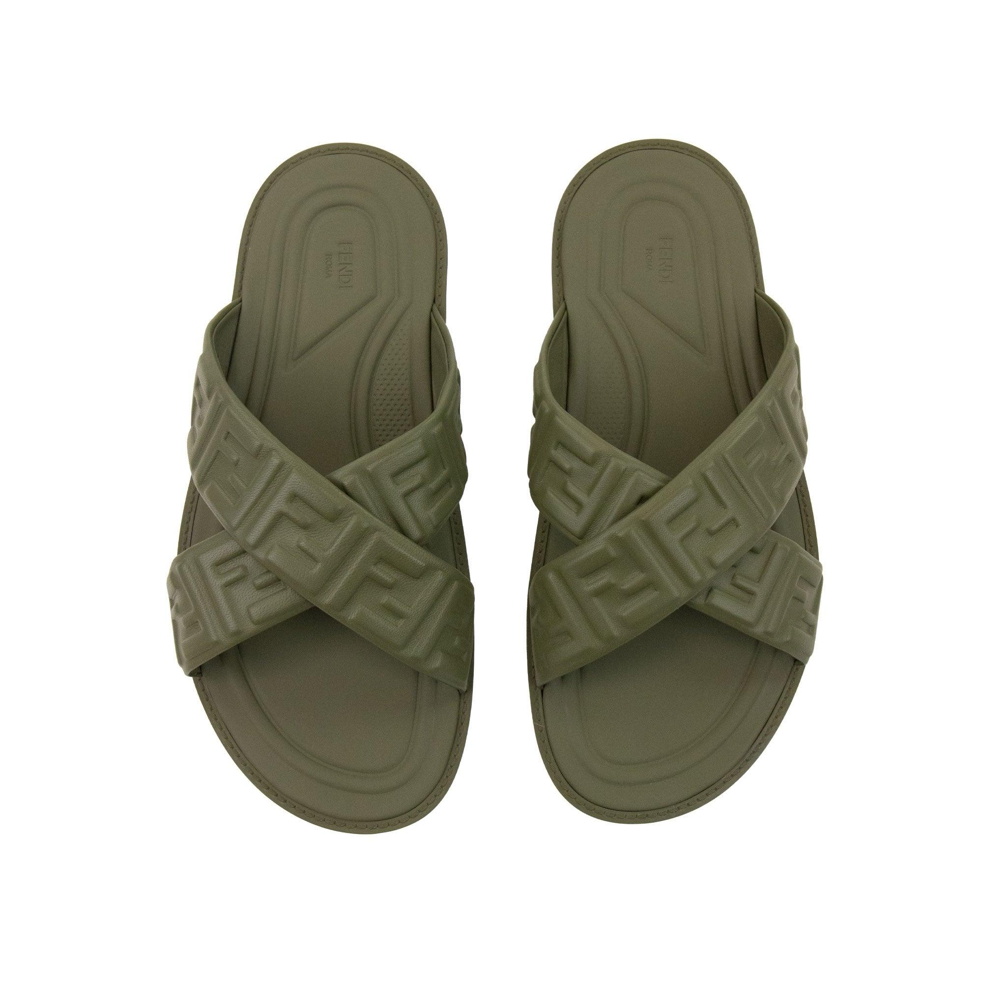 Fendi Embossed Ff Motif Sandals Military Green