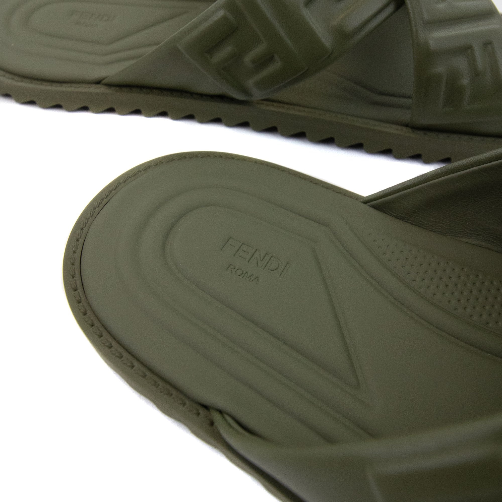 Fendi Embossed Ff Motif Sandals Military Green