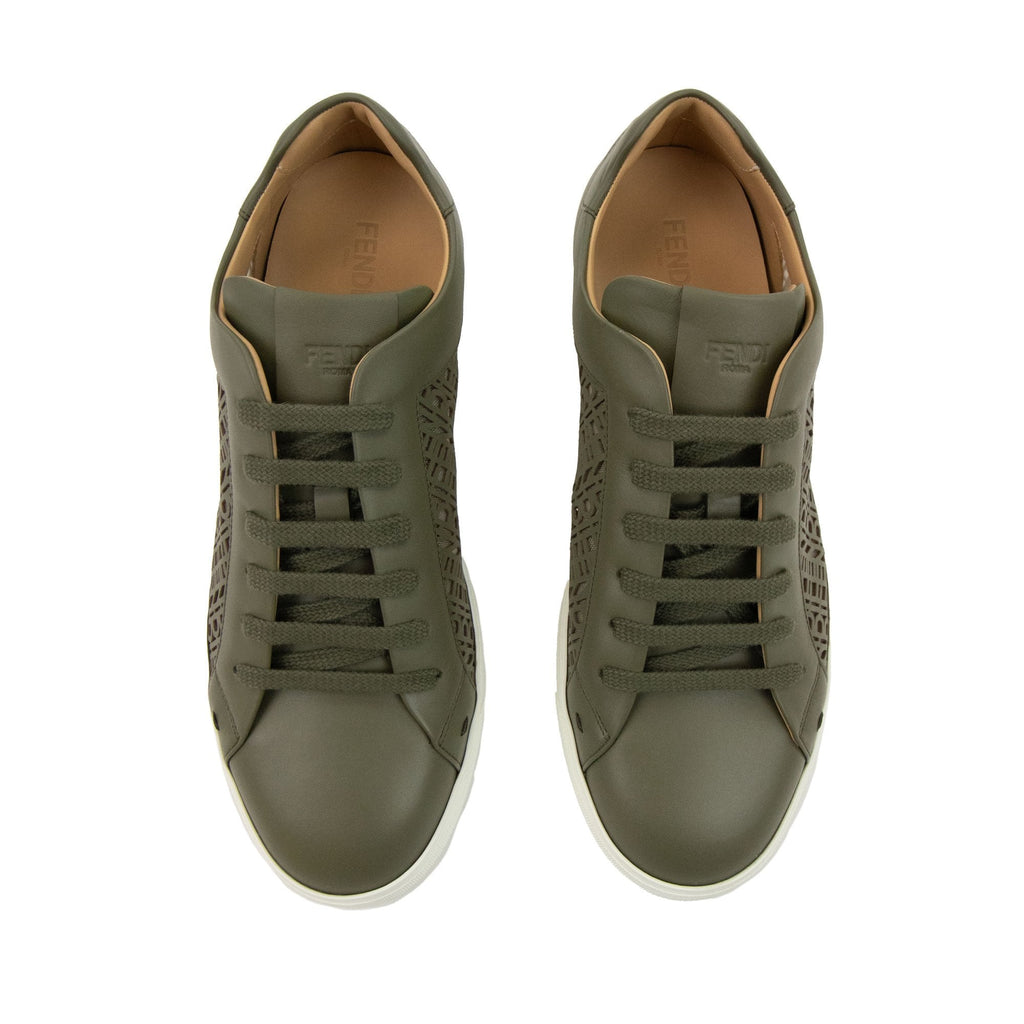 Fendi Laser Cut Micro Logo Sneakers Military Green
