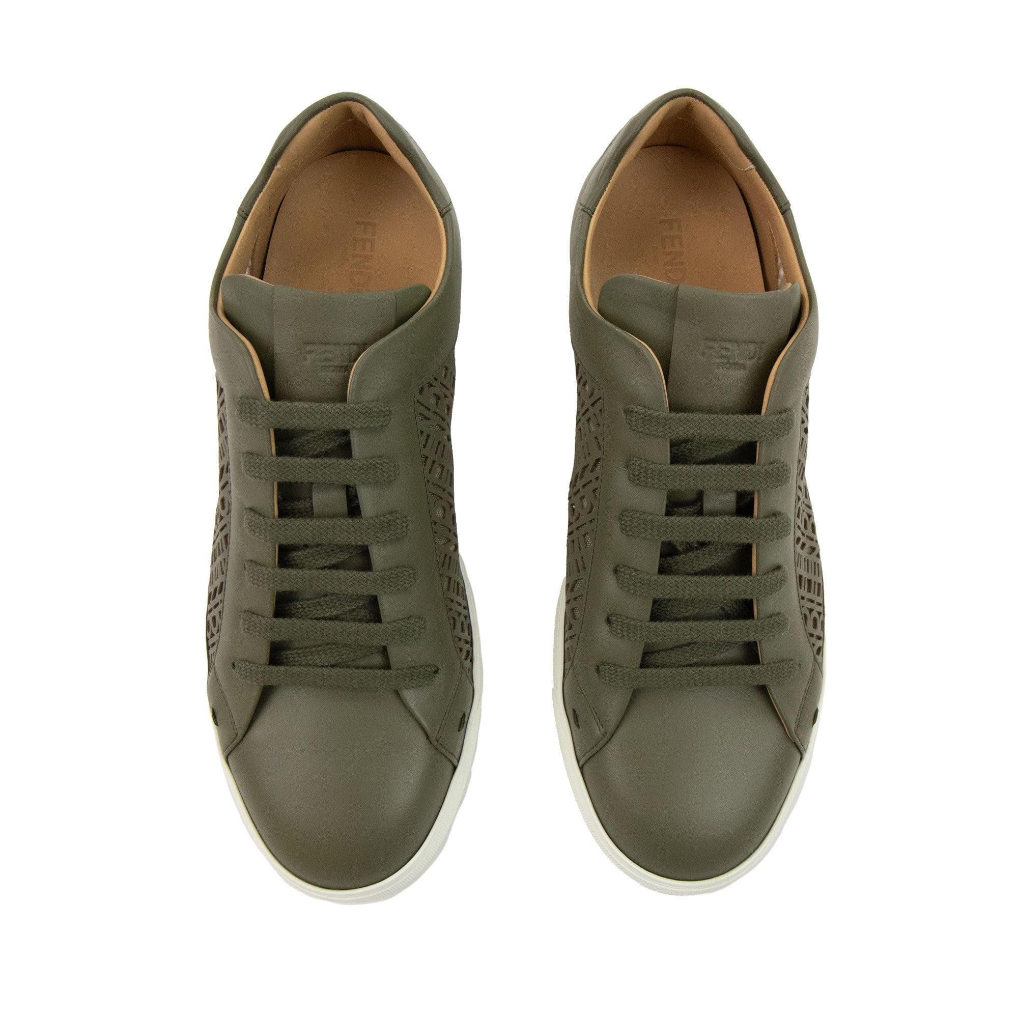 Fendi Laser Cut Micro Logo Sneakers Military Green
