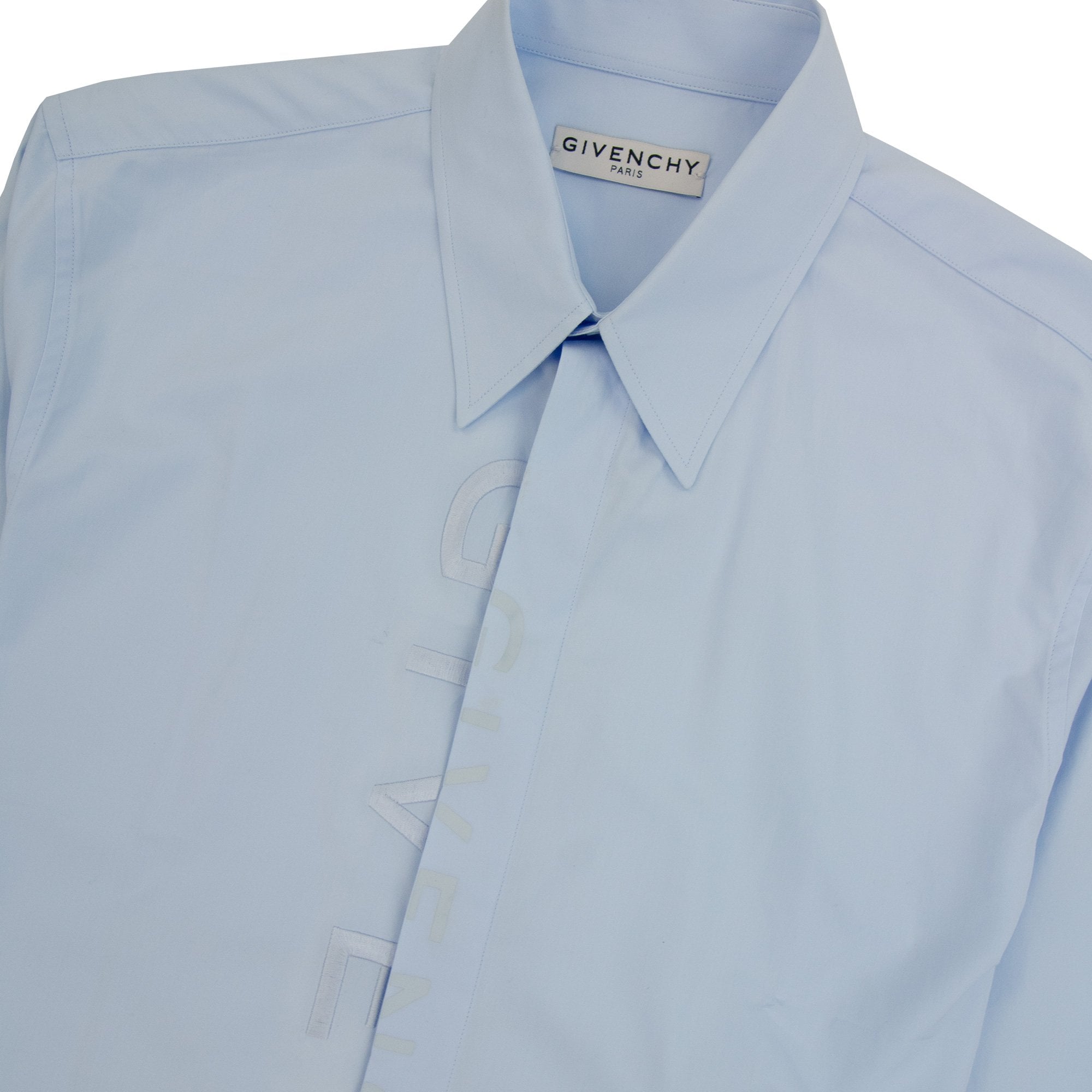 Givenchy Embroidered Split Logo Shirt Light Blue | ONU – Onu