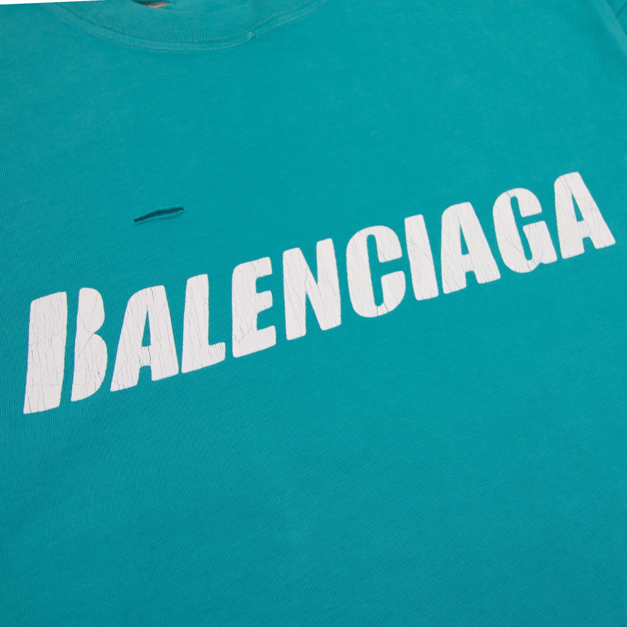 Balenciaga Caps Rip T-shirt Turquoise
