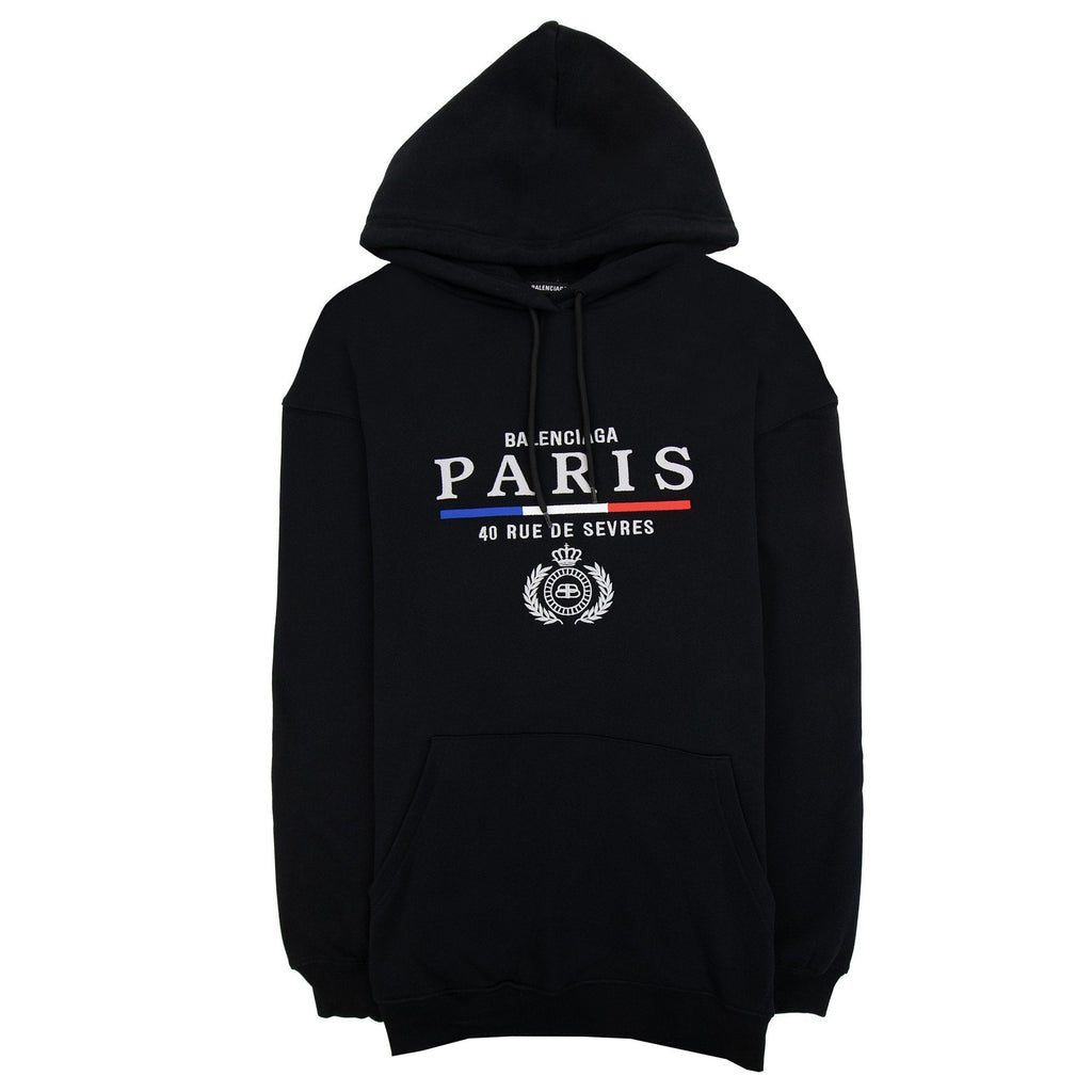 Balenciaga Paris Flag Hoodied Sweatshirt Black