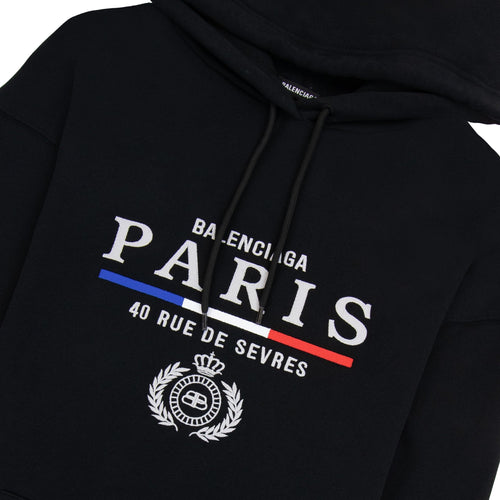 Balenciaga Paris Flag Hoodied Sweatshirt Black