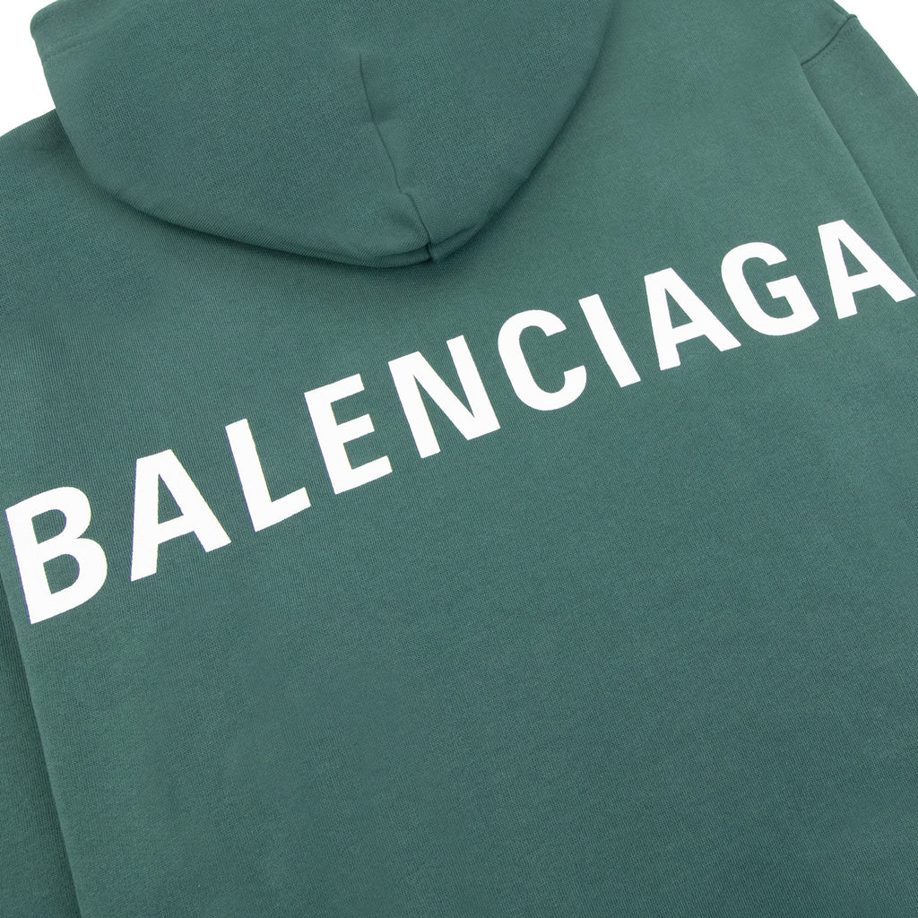 Balenciaga Back Logo Print Hoodied Sweatshirt Dark Green