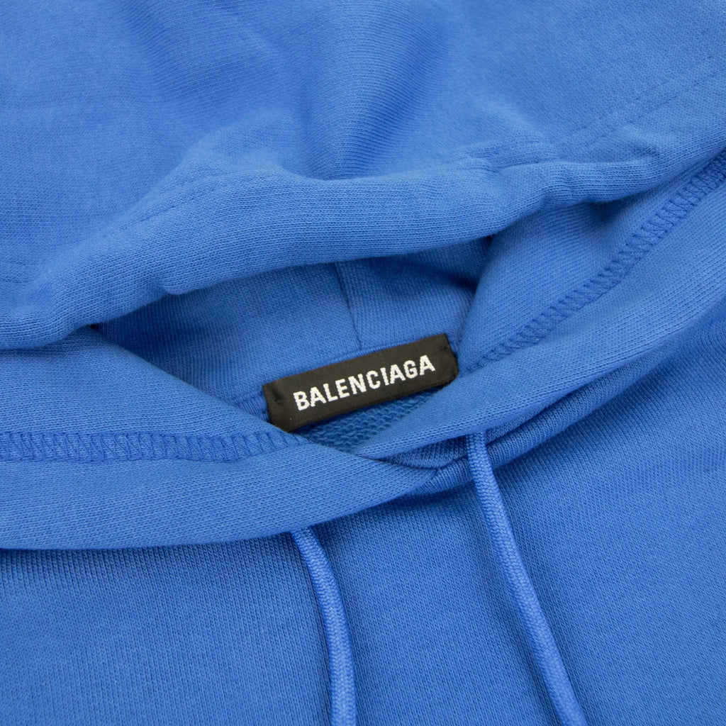 Balenciaga Back Logo Print Hoodied Sweatshirt Blue