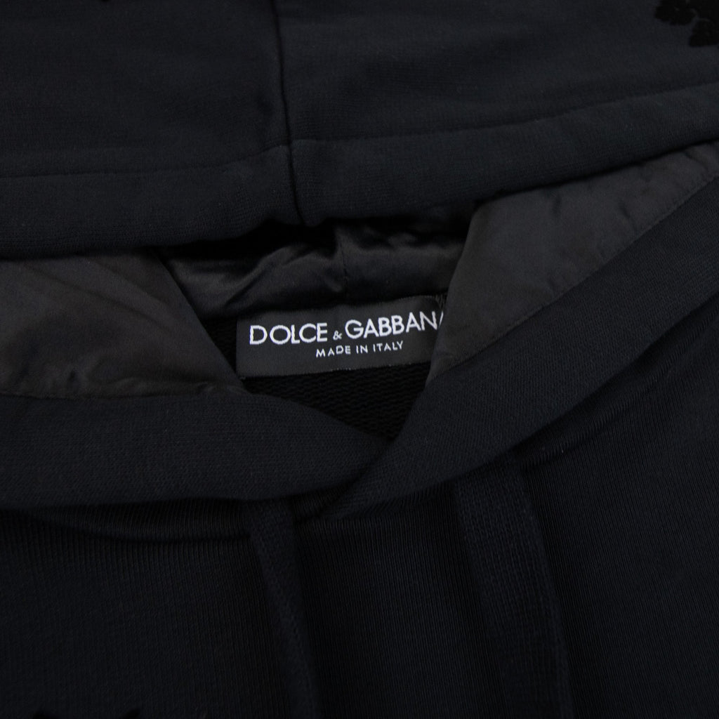 Dolce & Gabbana Embossed Velvet Crown Metal Badge Hoodied Sweatshirt Black N0000