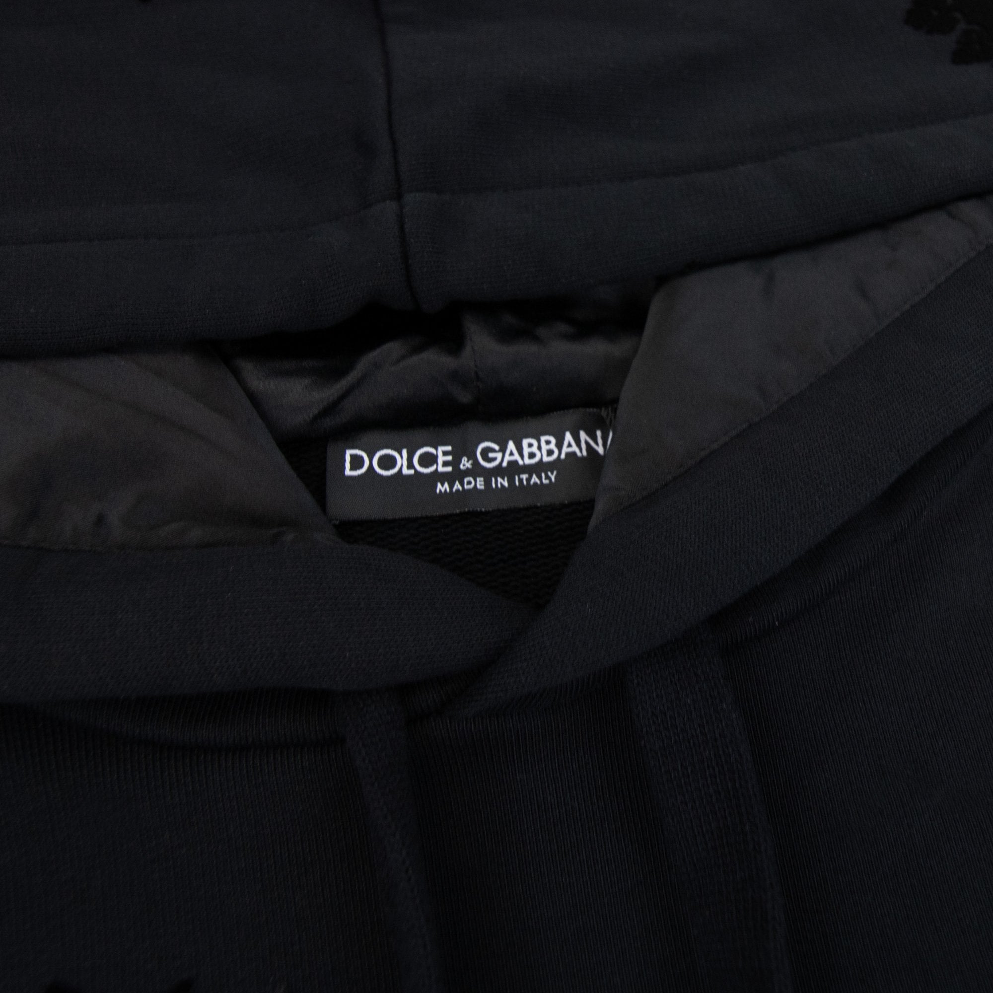 Dolce & Gabbana Embossed Velvet Crown Metal Badge Hoodied Sweatshirt Black N0000