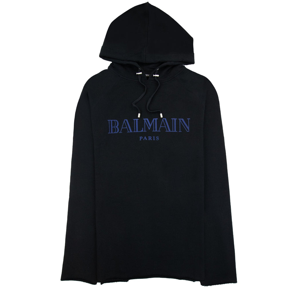 Balmain Paris Logo Light Fleece Unhammed Hoodied Sweatshirt Black