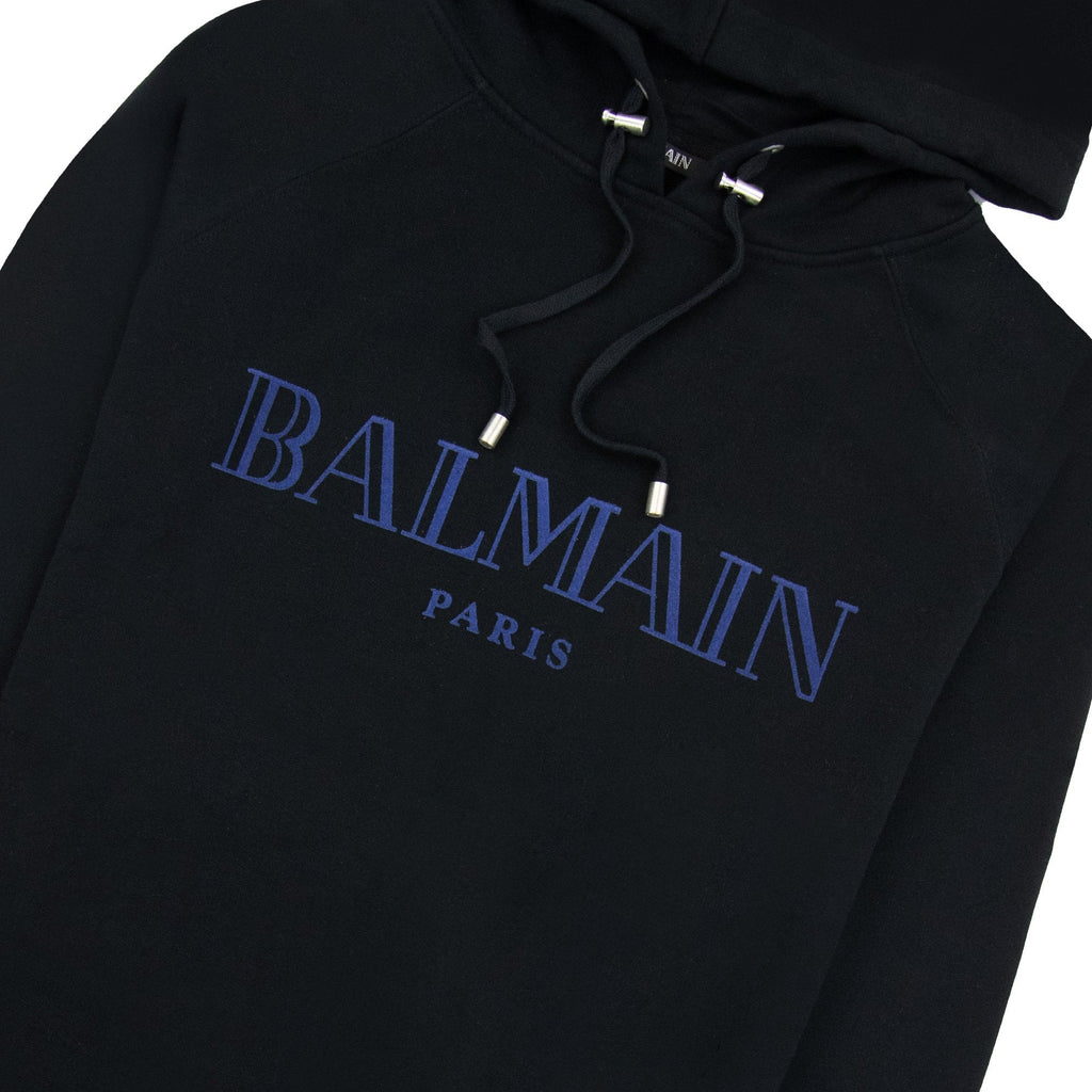 Balmain Paris Logo Light Fleece Unhammed Hoodied Sweatshirt Black