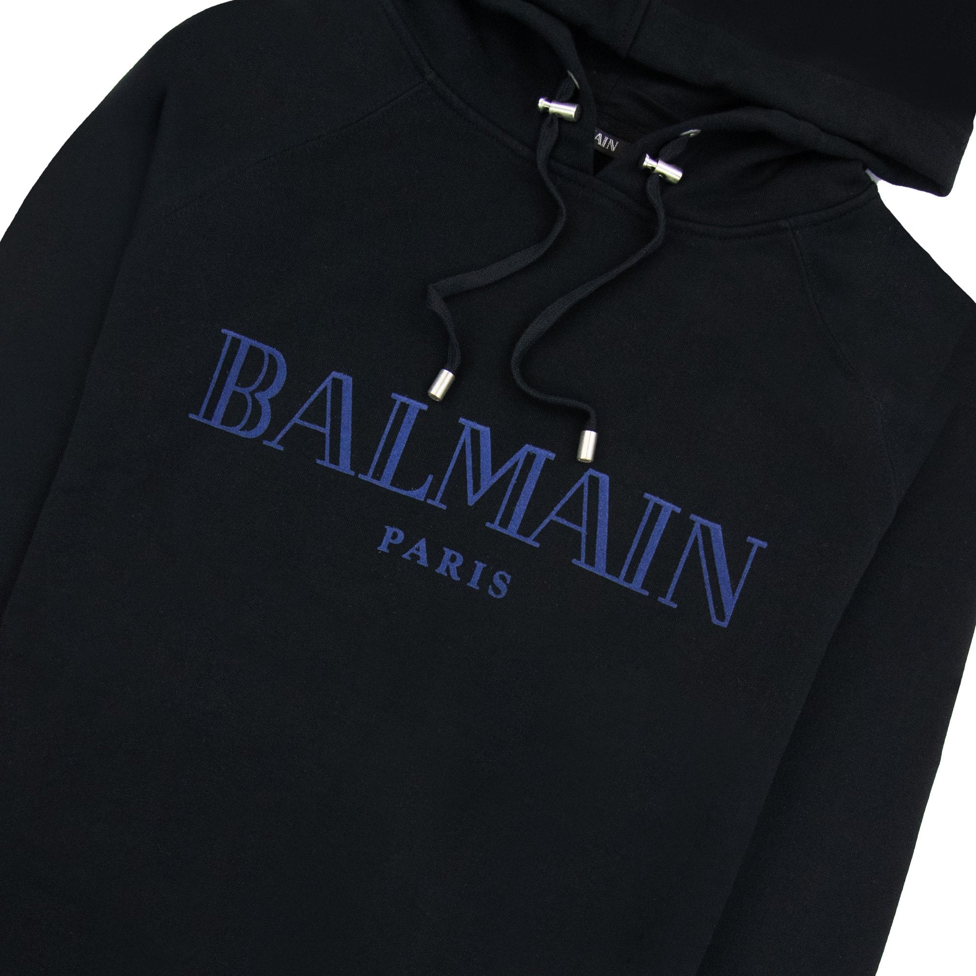 Balmain Paris Logo Light Fleece Unhammed Hoodied Sweatshirt Black