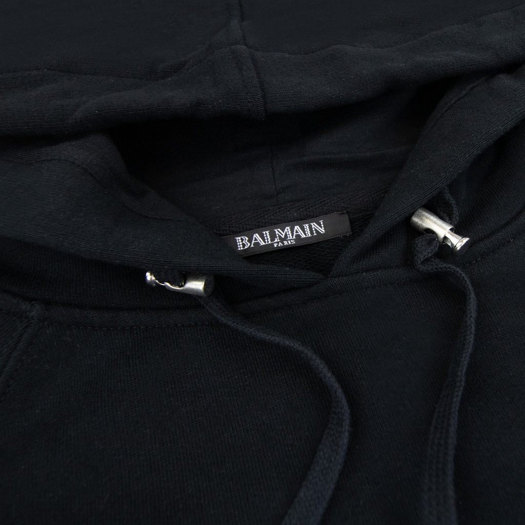 Balmain Paris Logo Light Fleece Unhammed Hoodied Sweatshirt Black