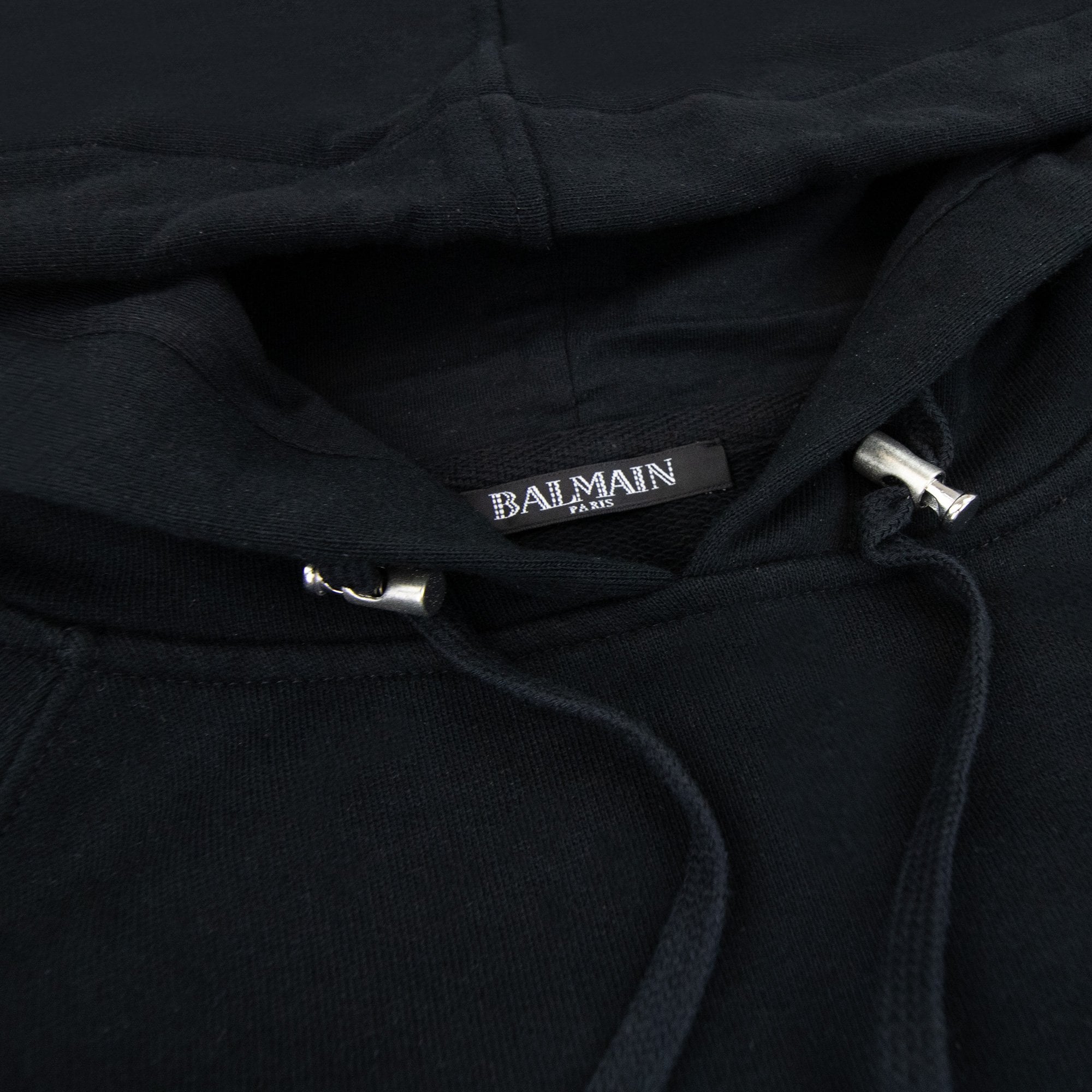 Balmain Paris Logo Light Fleece Unhammed Hoodied Sweatshirt Black