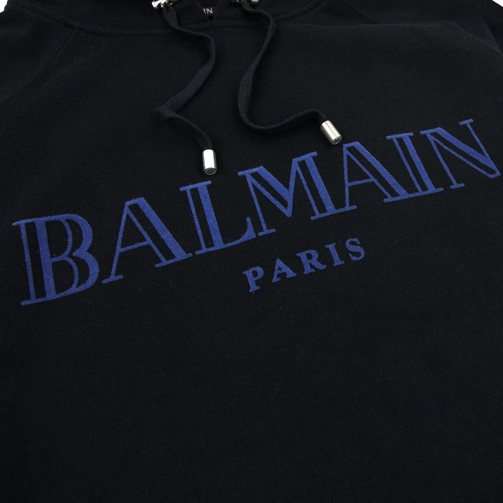 Balmain Paris Logo Light Fleece Unhammed Hoodied Sweatshirt Black