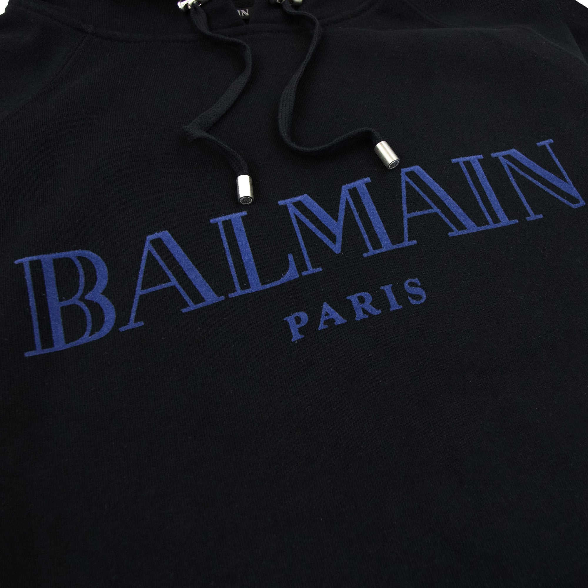 Balmain Paris Logo Light Fleece Unhammed Hoodied Sweatshirt Black