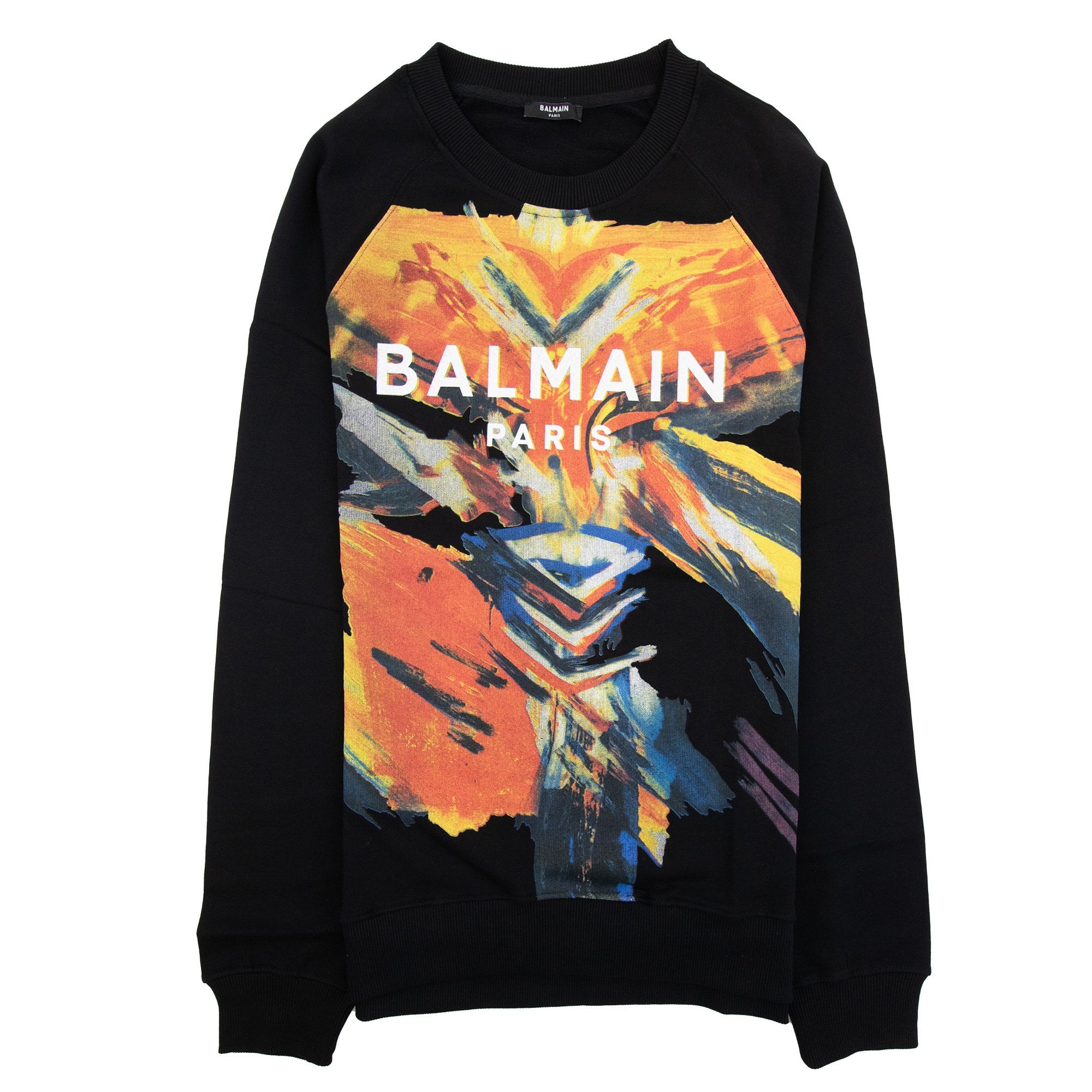 Balmain Printed Paint Logo Crewneck Sweatshirt Black