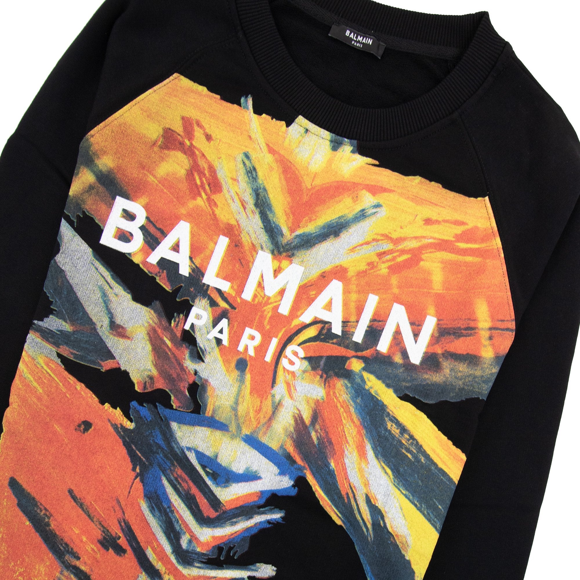 Balmain Printed Paint Logo Crewneck Sweatshirt Black