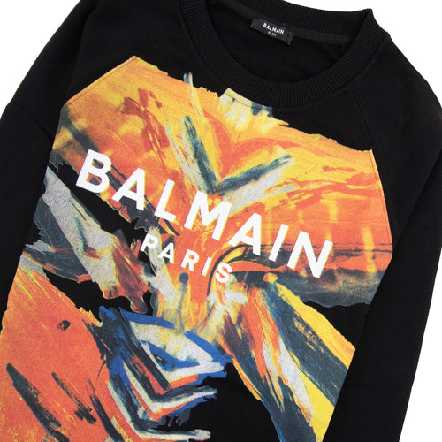 Balmain Printed Paint Logo Crewneck Sweatshirt Black