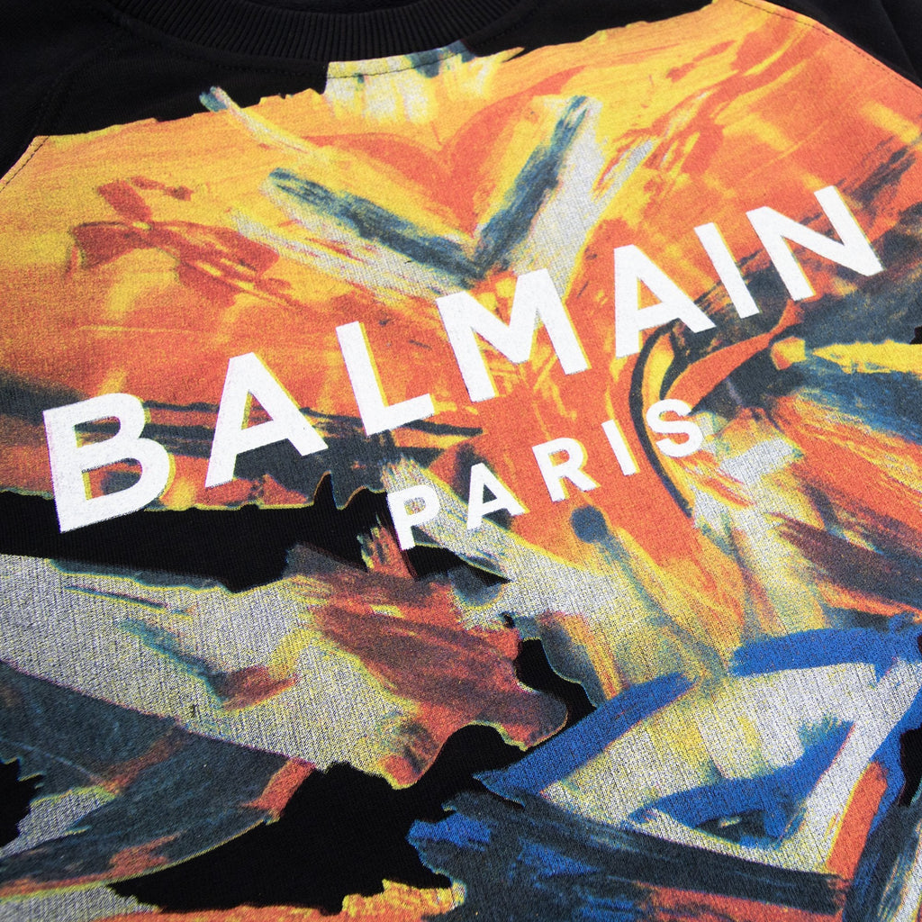 Balmain Printed Paint Logo Crewneck Sweatshirt Black