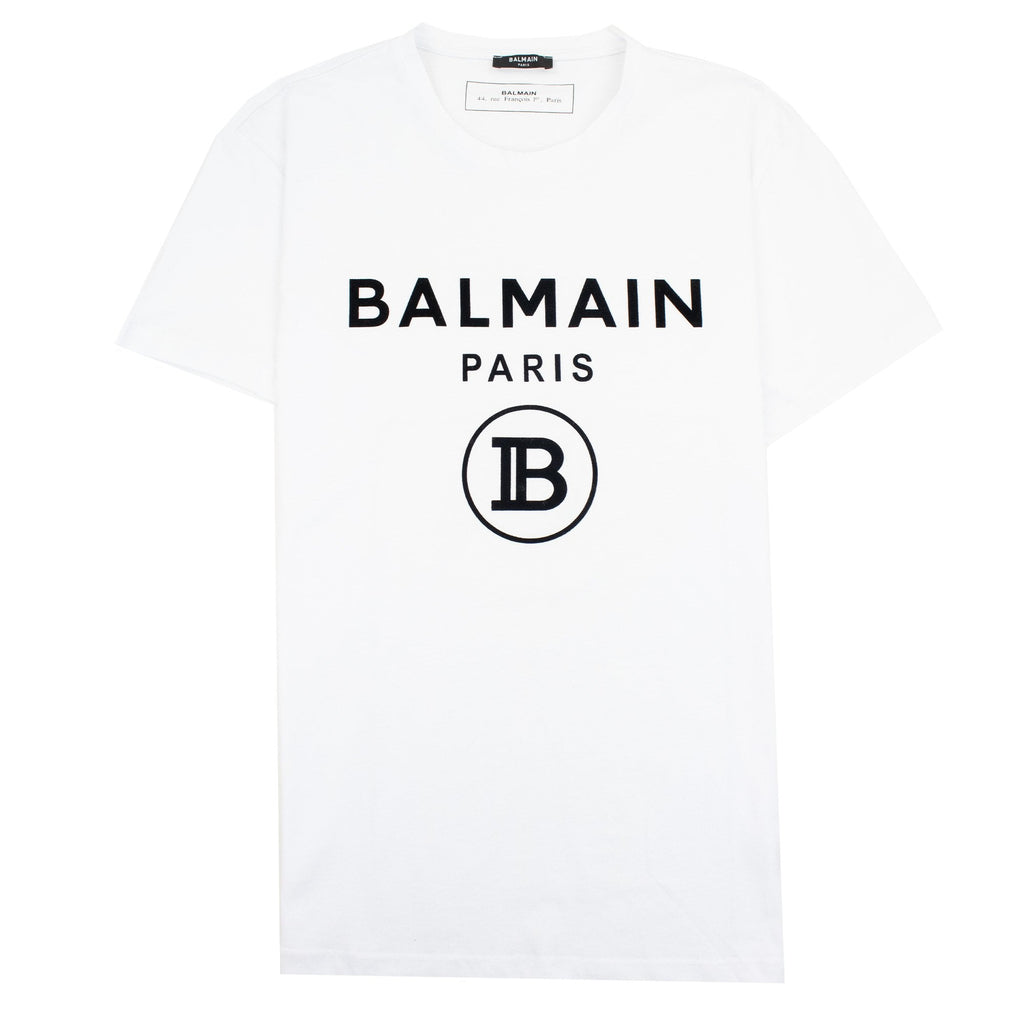 Balmain Printed White Velvet Logo T Shirt White