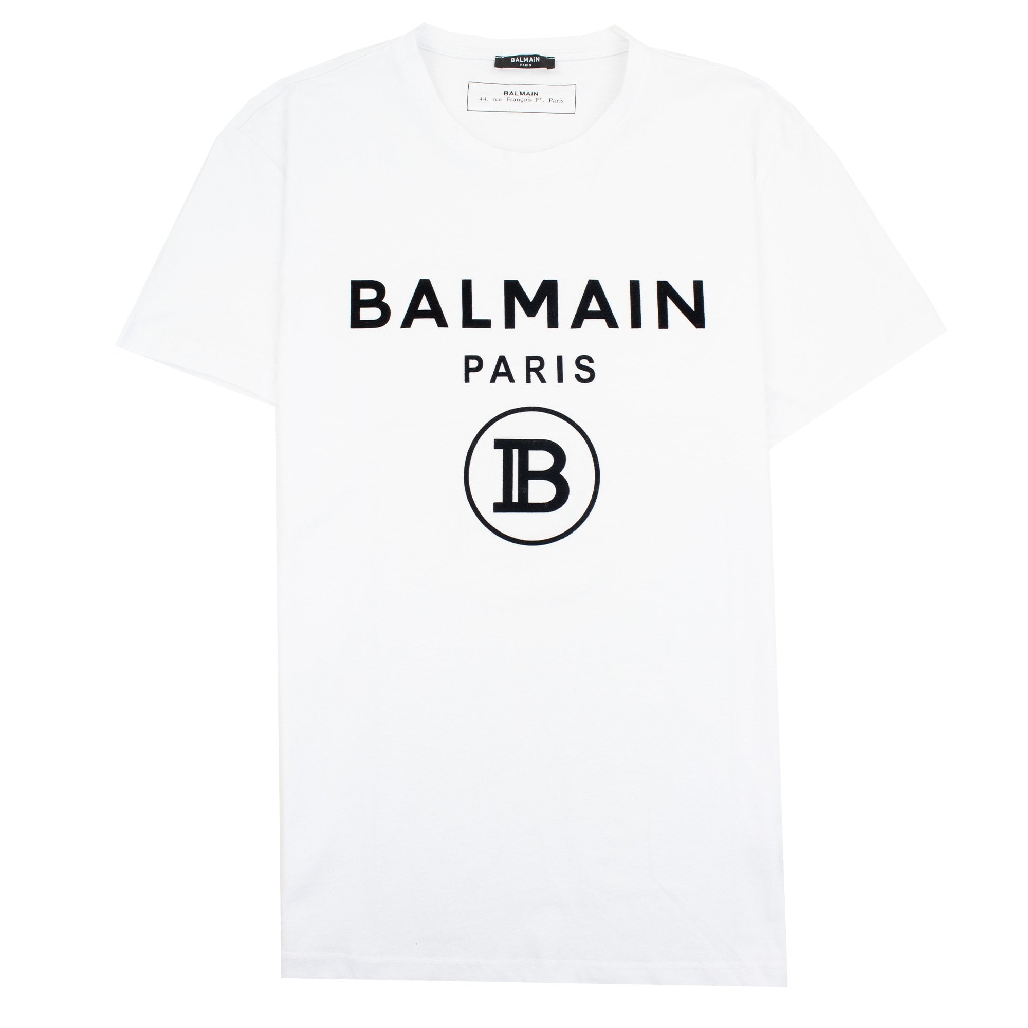 Balmain Printed White Velvet Logo T Shirt White