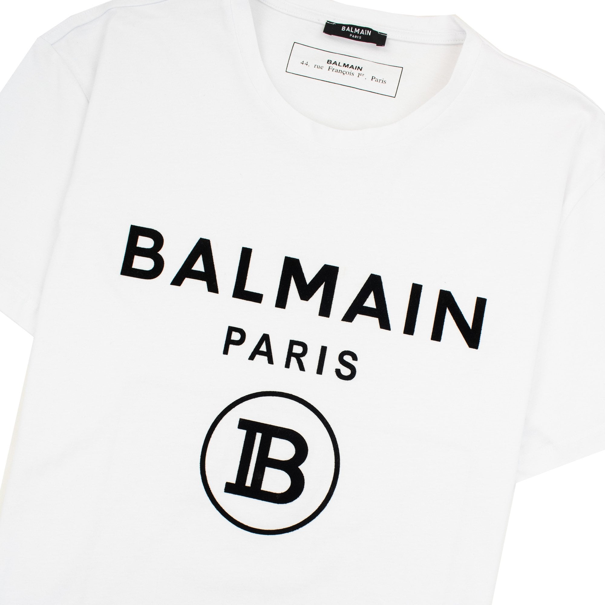 Balmain Printed White Velvet Logo T Shirt White