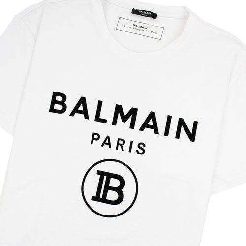 Balmain Printed White Velvet Logo T Shirt White