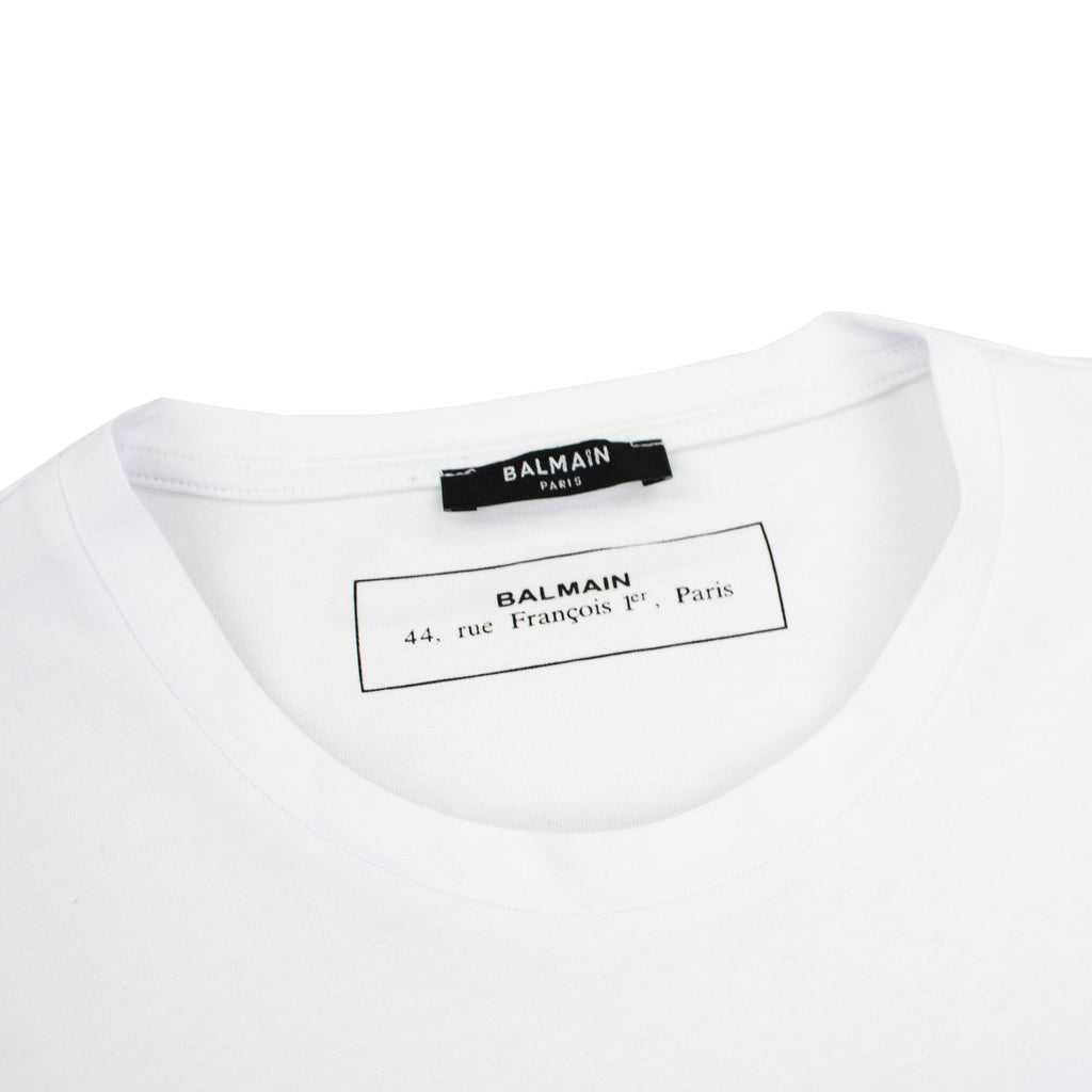 Balmain Printed White Velvet Logo T Shirt White