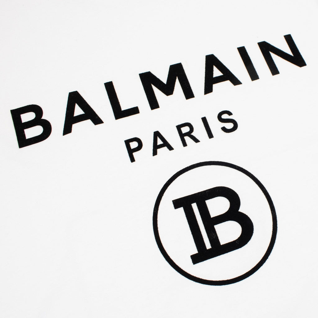 Balmain Printed White Velvet Logo T Shirt White