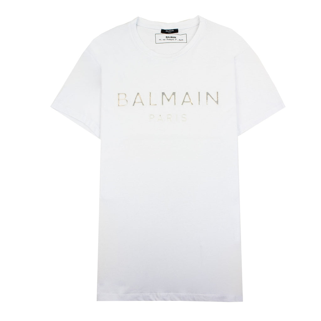 Balmain Reflective Paris Logo T Shirt White