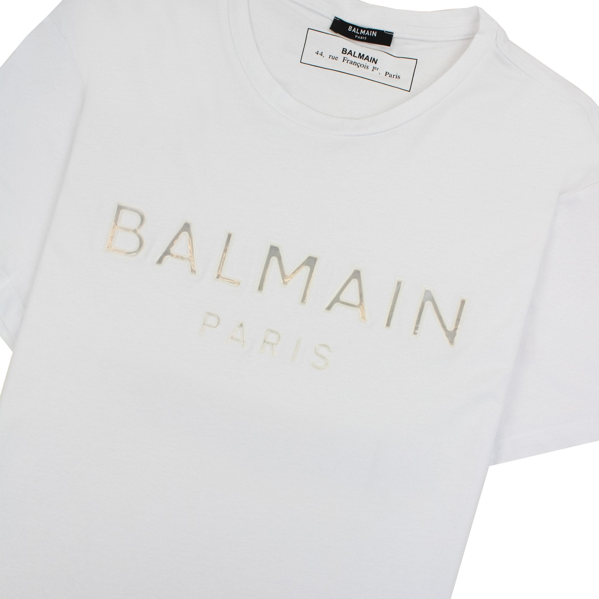Balmain Reflective Paris Logo T Shirt White