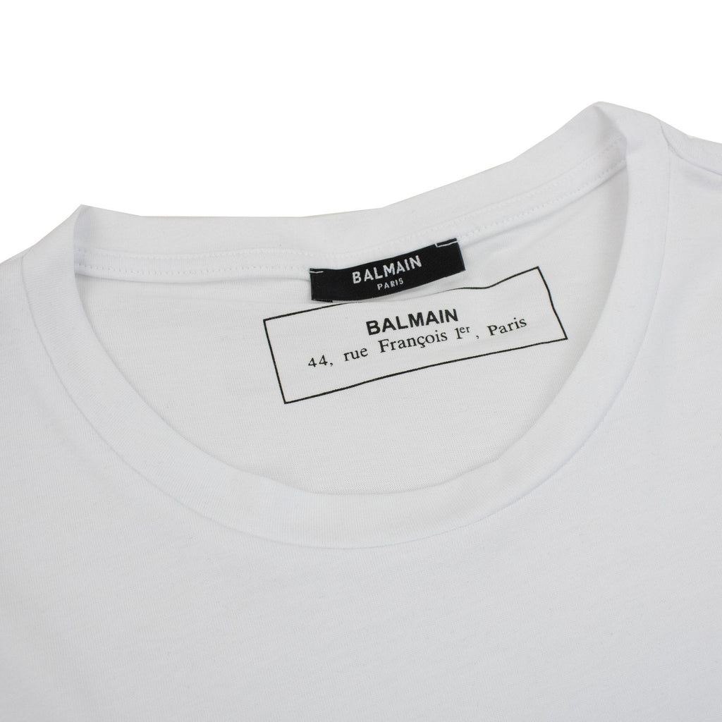 Balmain Reflective Paris Logo T Shirt White