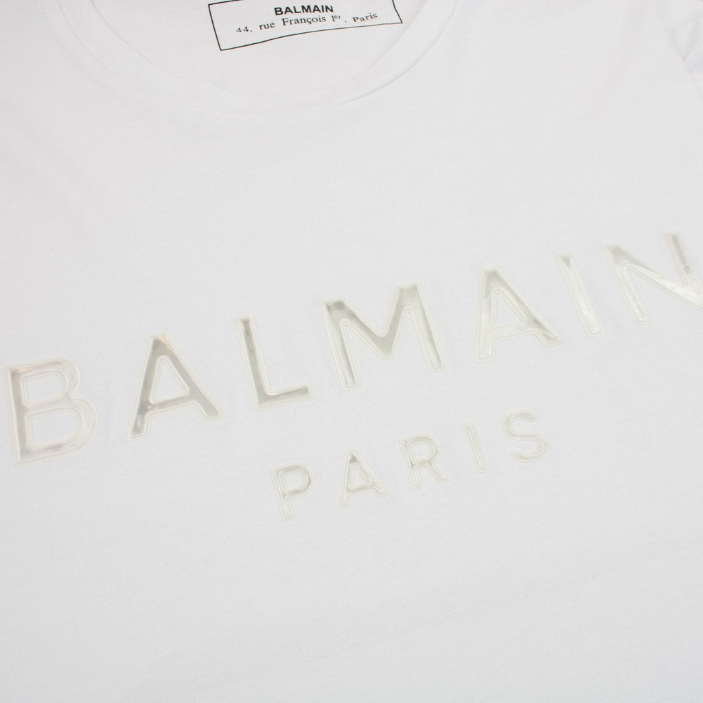 Balmain Reflective Paris Logo T Shirt White