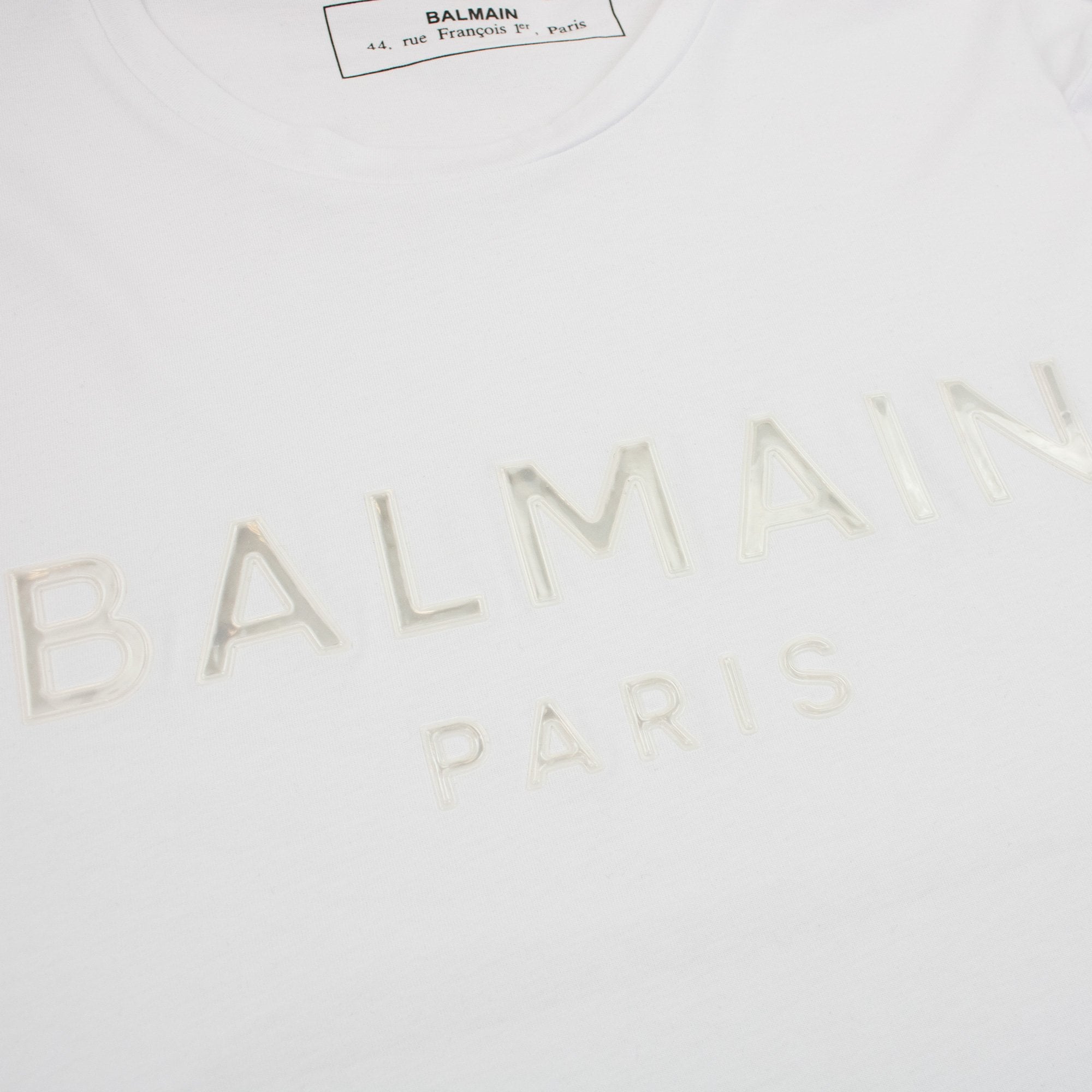 Balmain Reflective Paris Logo T Shirt White