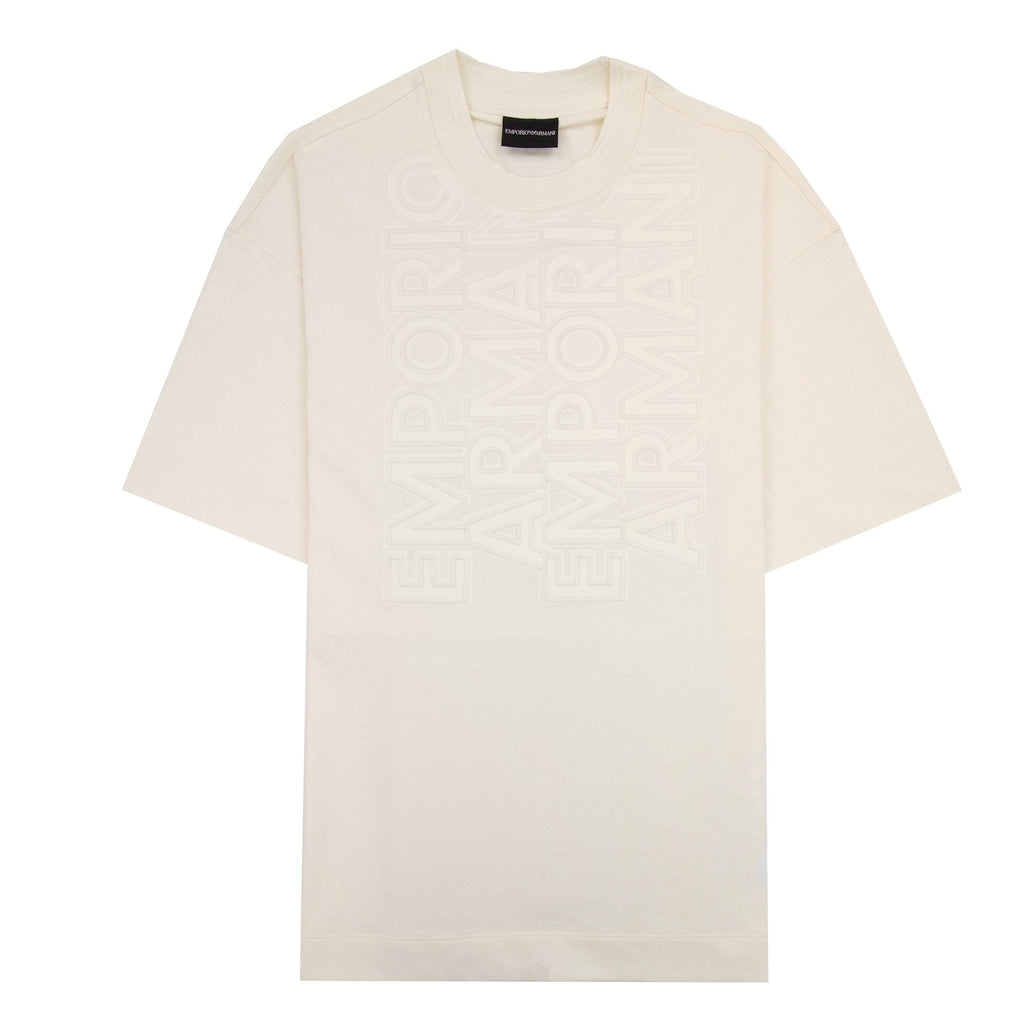 Emporio Armani Embossed Vertical Logo T Shirt White
