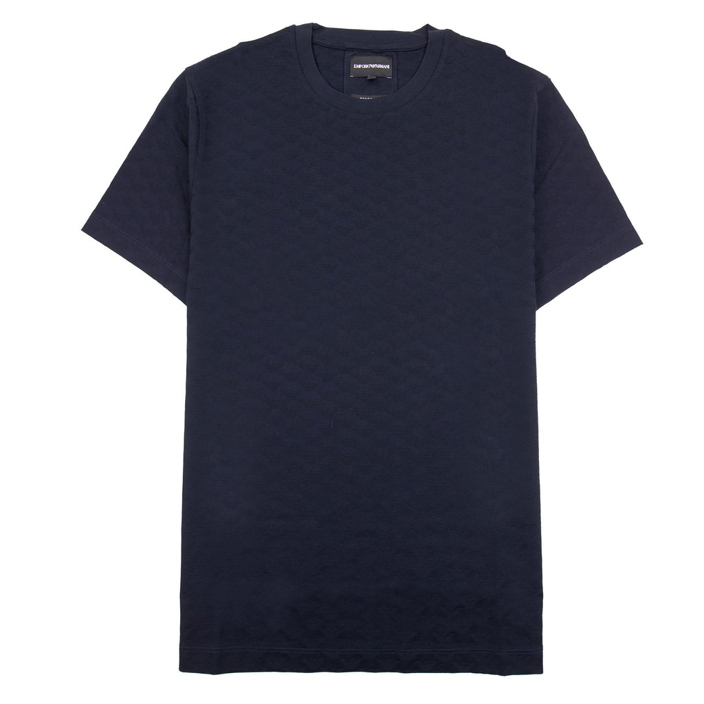 Emporio Armani All Over Jacquard Eagle Logo T Shirt Blue Navy