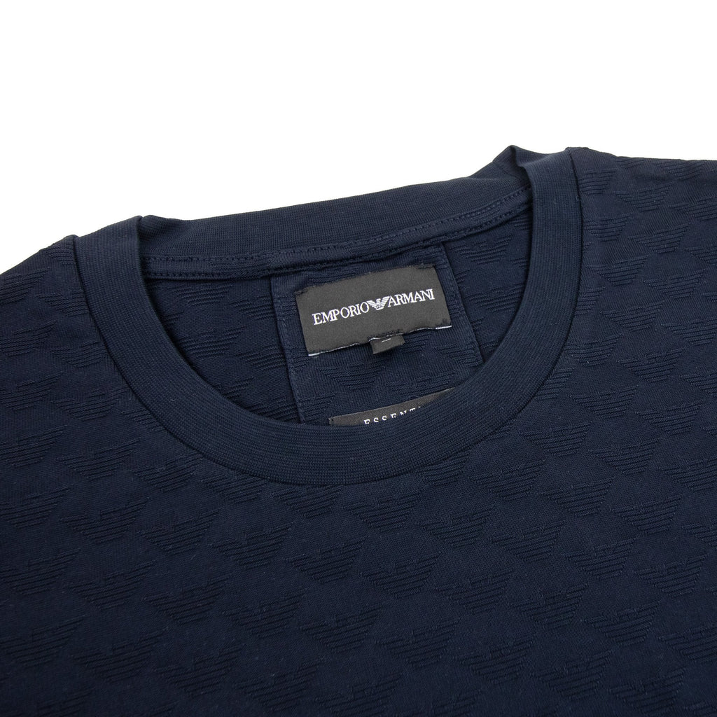 Emporio Armani All Over Jacquard Eagle Logo T Shirt Blue Navy