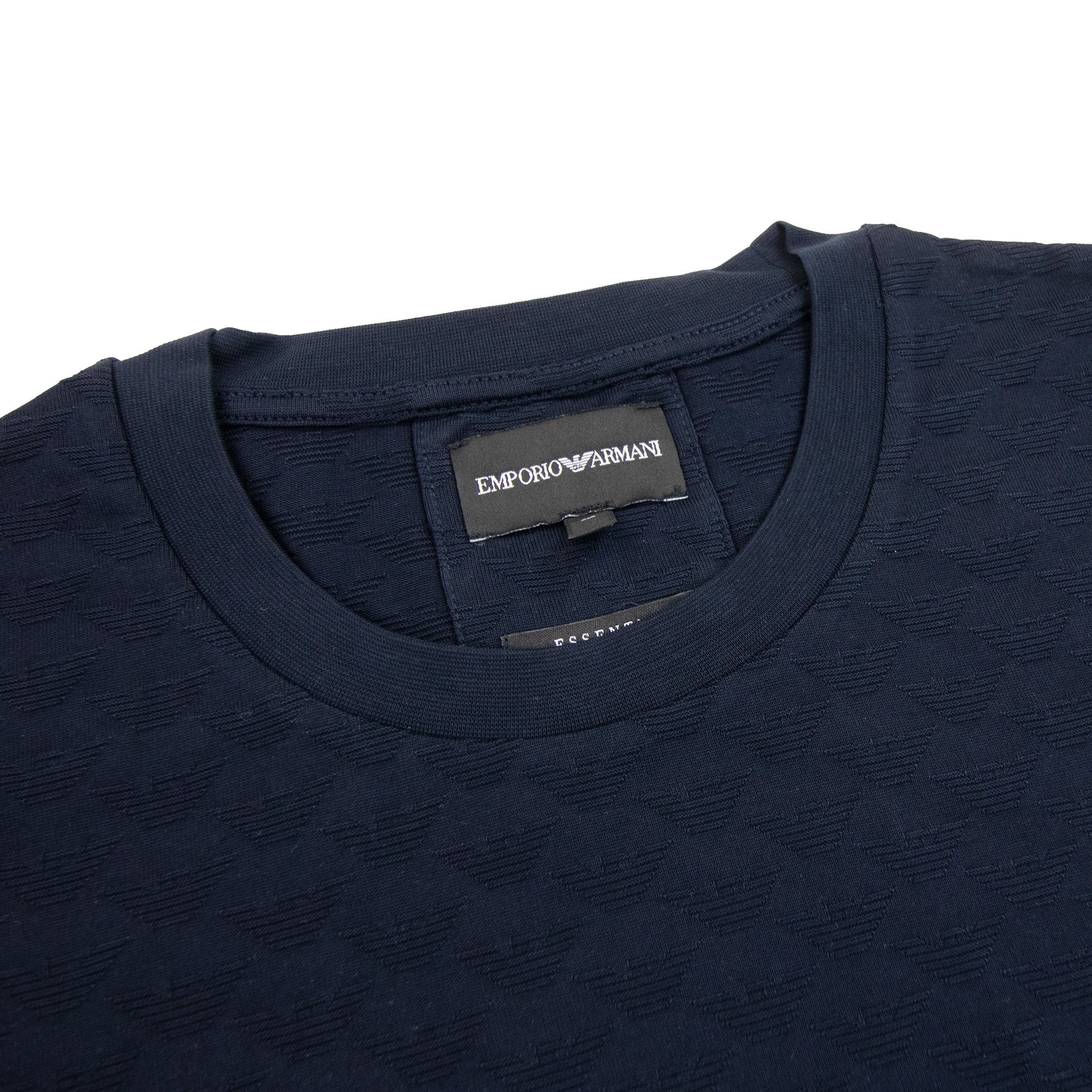 Emporio Armani All Over Jacquard Eagle Logo T Shirt Blue Navy