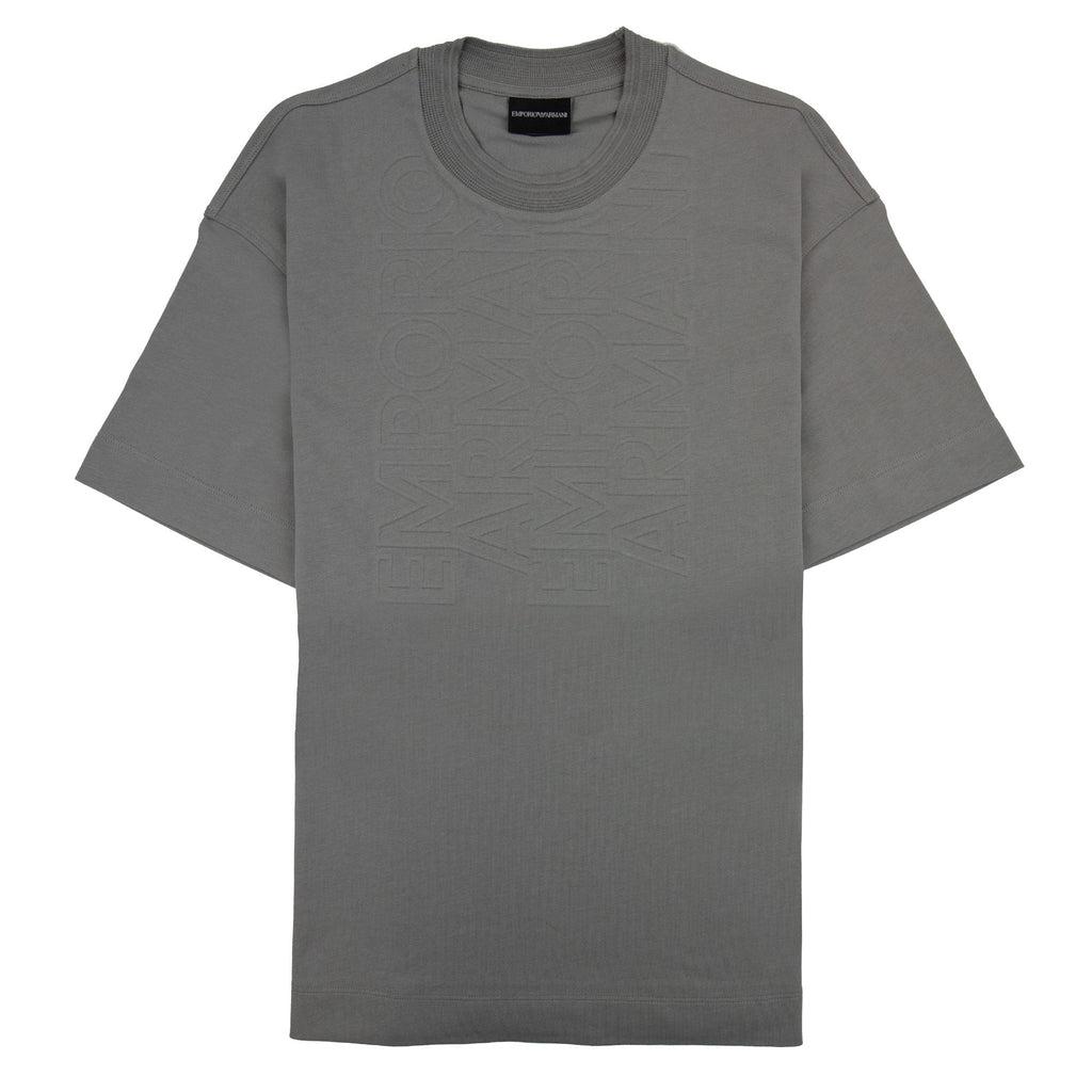 Emporio Armani Embossed Vertical Logo T Shirt Dark Grey