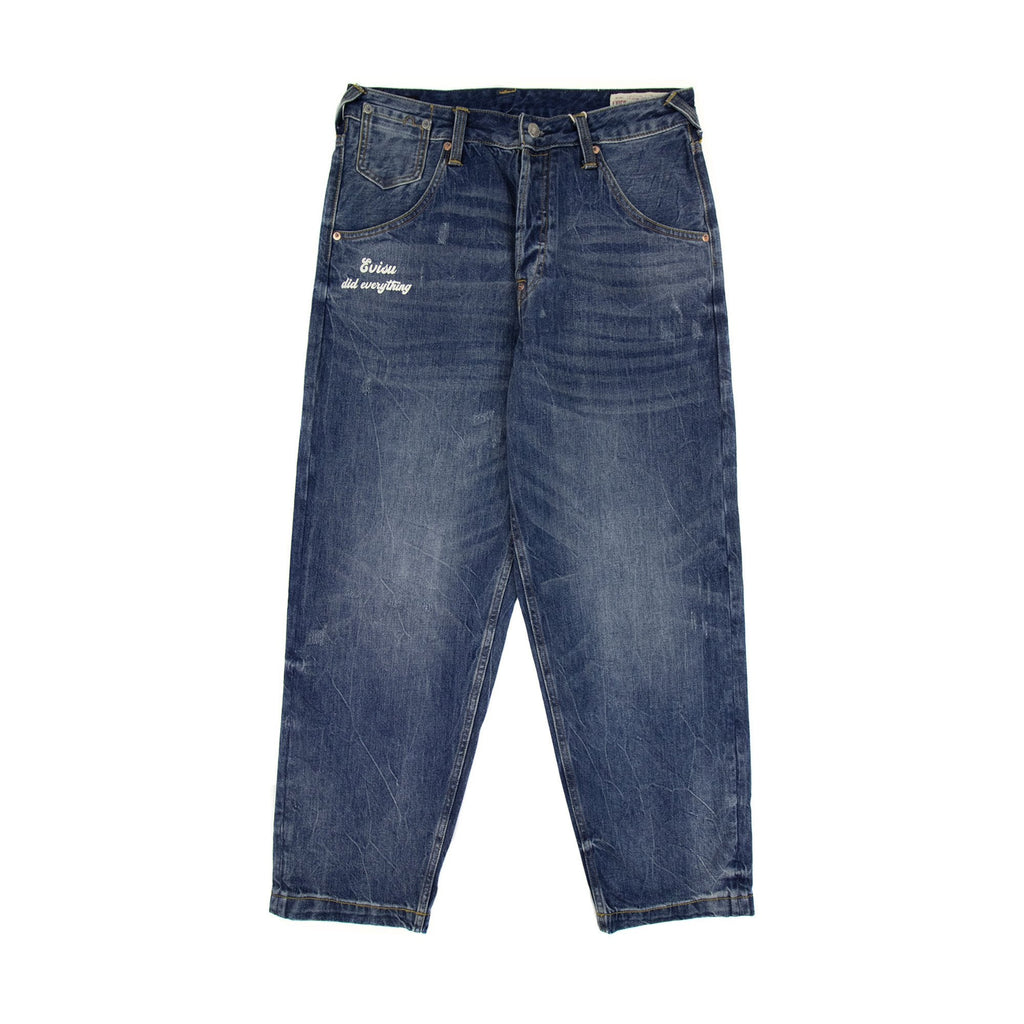 Evisu Embroidered Seagull Print Relax Fit Jeans Mid Tone Indigo