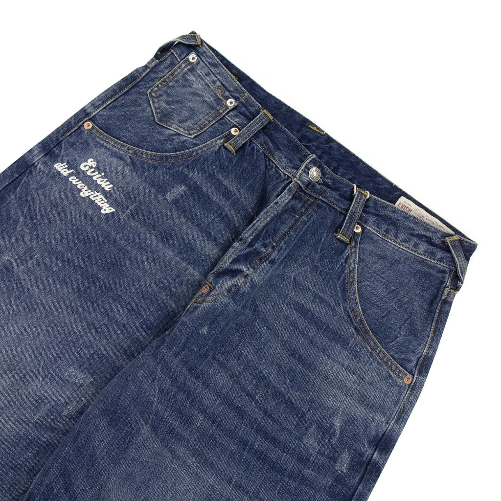 Evisu Embroidered Seagull Print Relax Fit Jeans Mid Tone Indigo
