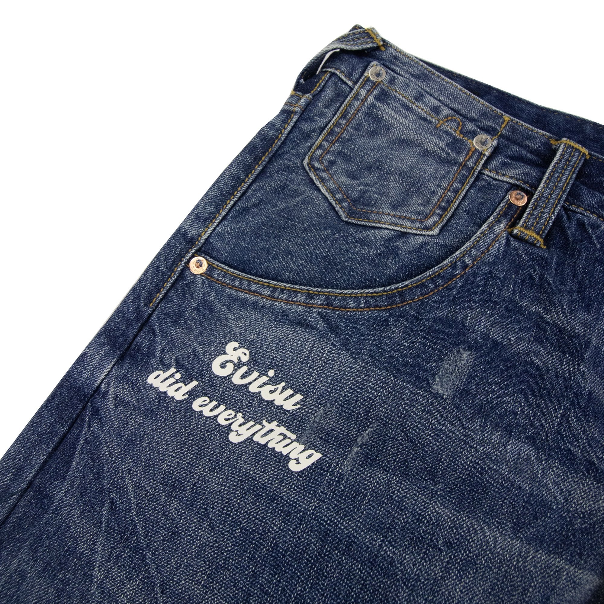 Evisu Embroidered Seagull Print Relax Fit Jeans Mid Tone Indigo