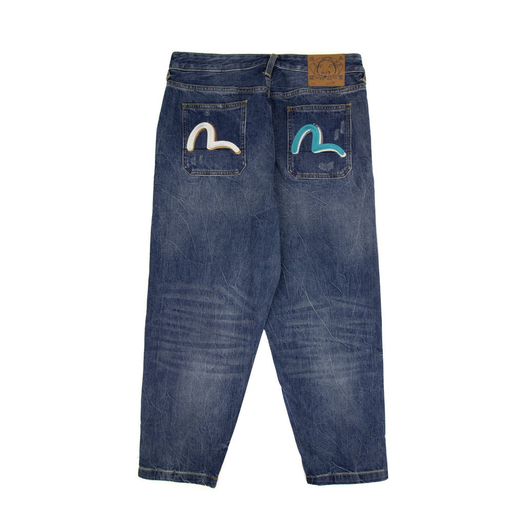 Evisu Embroidered Seagull Print Relax Fit Jeans Mid Tone Indigo