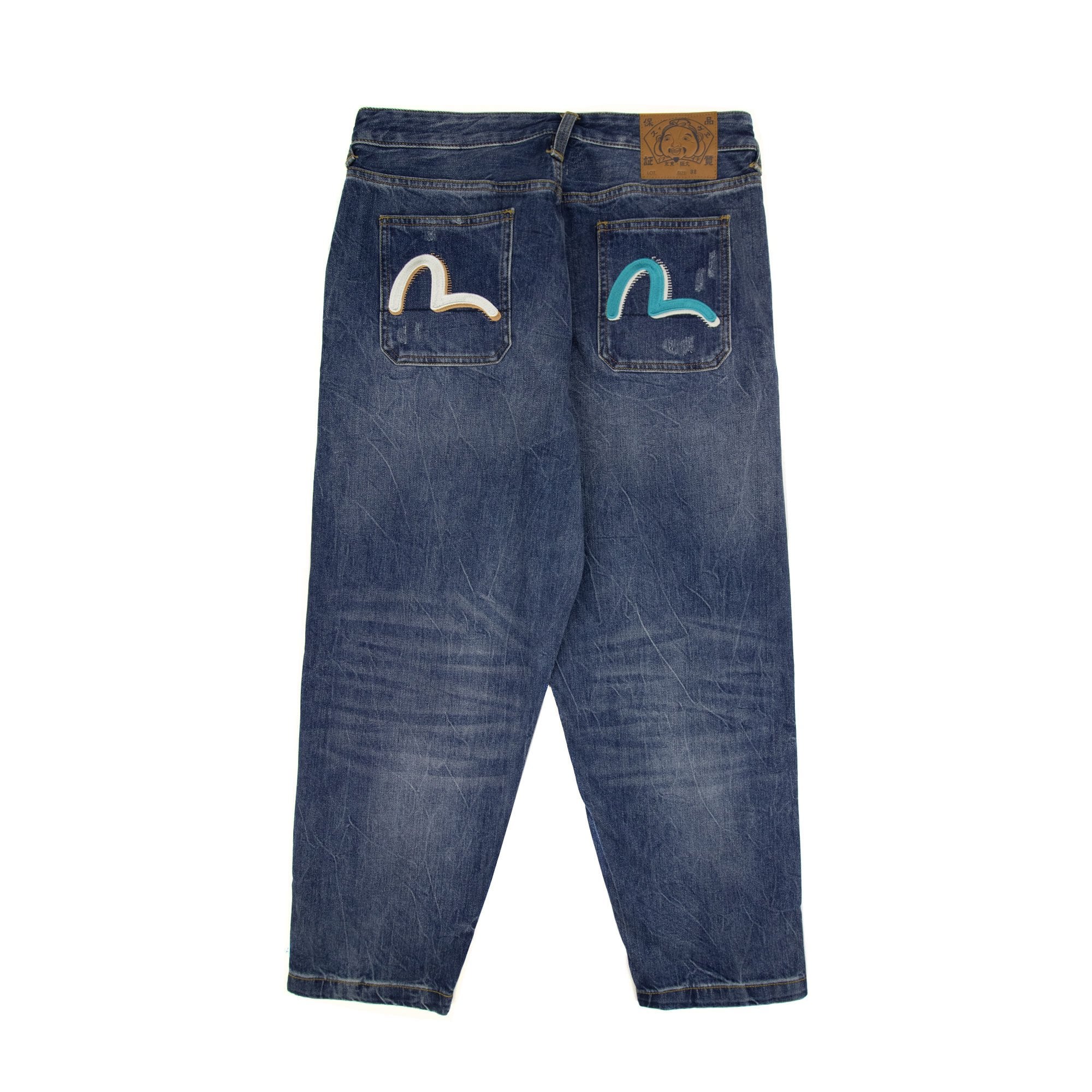 Evisu Embroidered Seagull Print Relax Fit Jeans Mid Tone Indigo