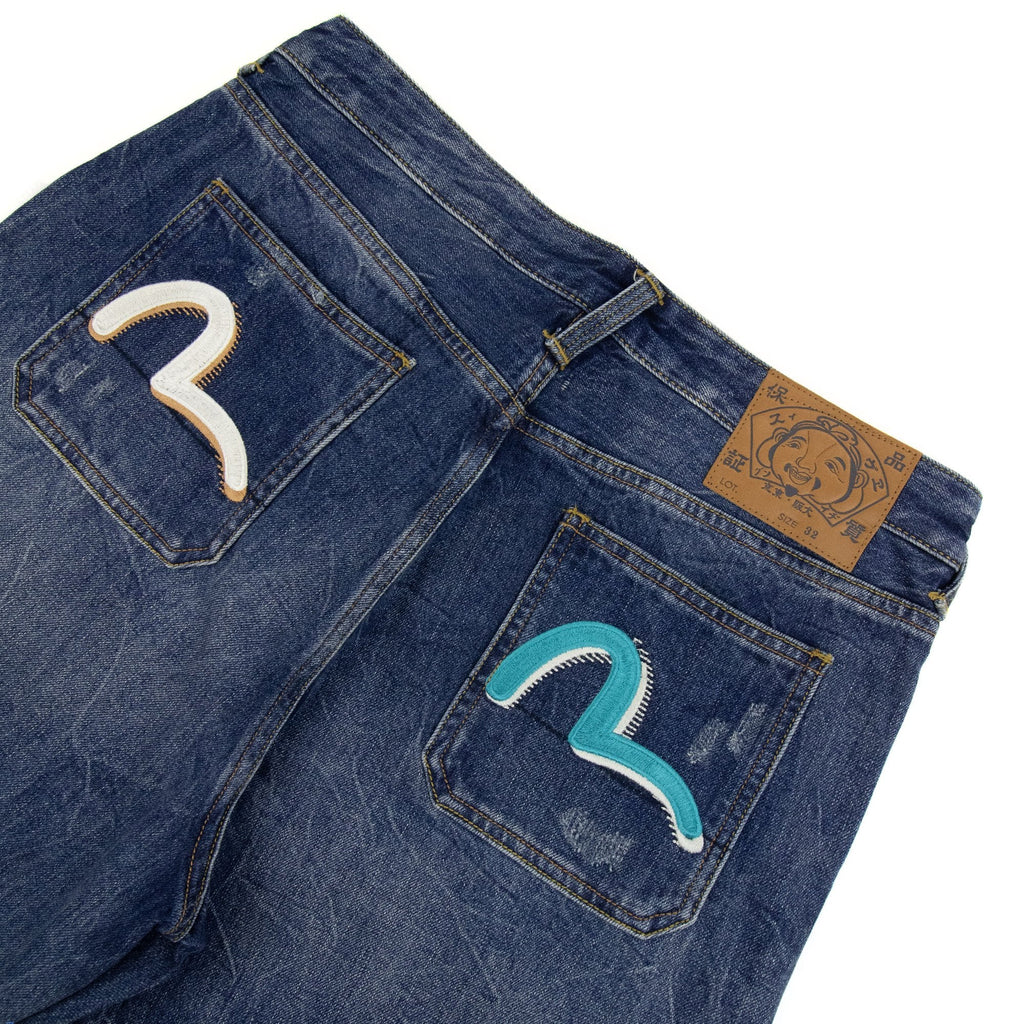 Evisu Embroidered Seagull Print Relax Fit Jeans Mid Tone Indigo