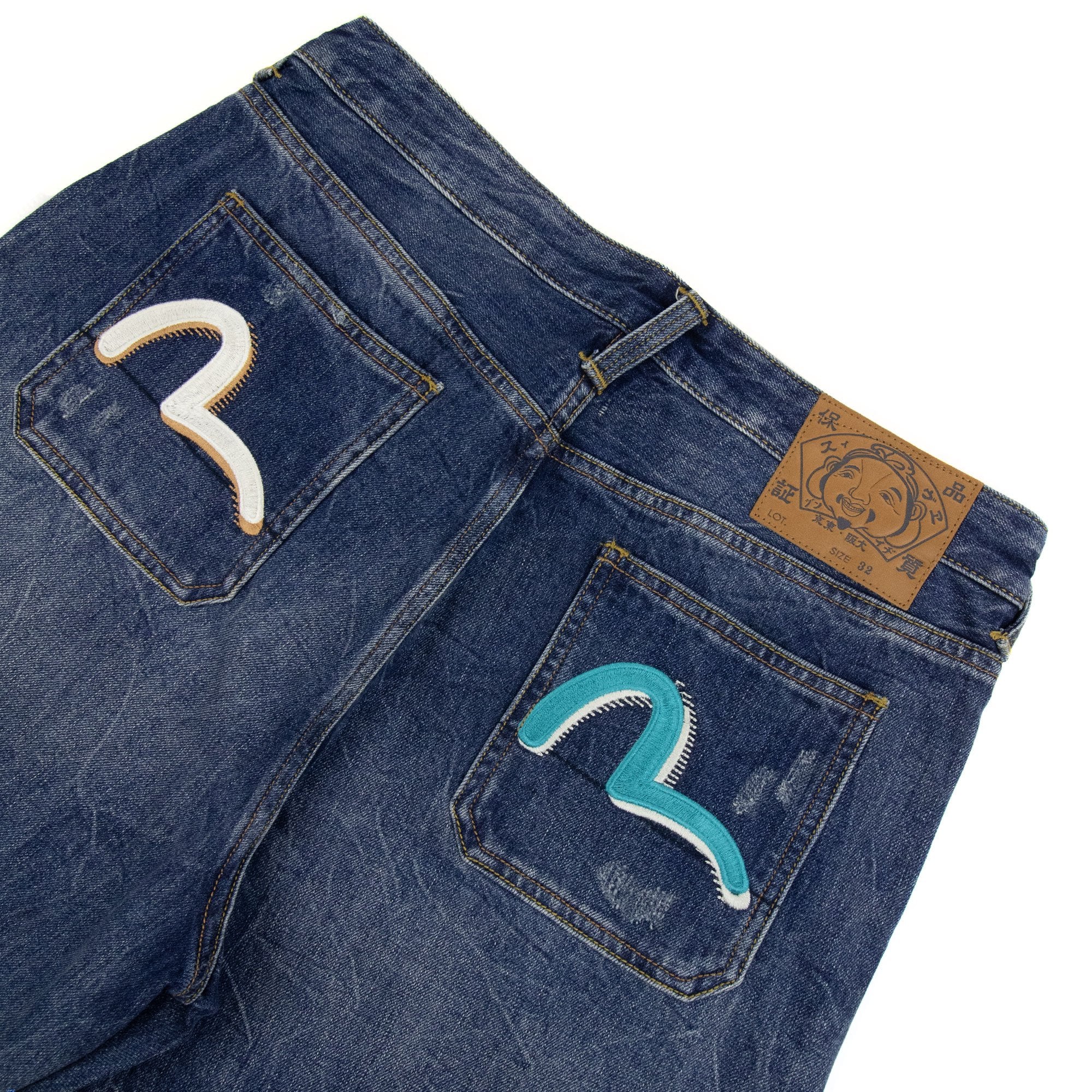 Evisu Embroidered Seagull Print Relax Fit Jeans Mid Tone Indigo