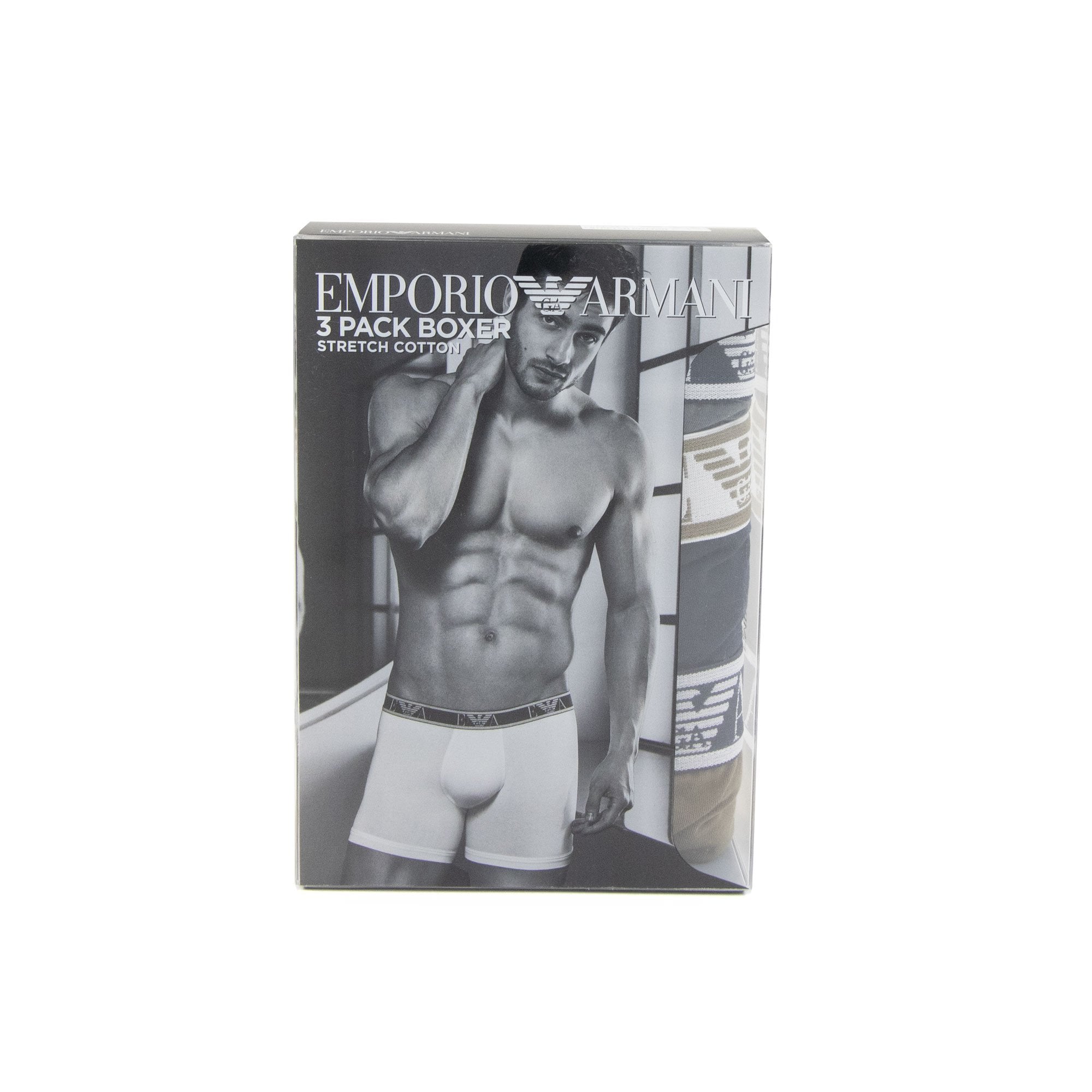 Emporio Armani 3 Pack Stretch Cotton Boxers Antrhacite Navy Khaki