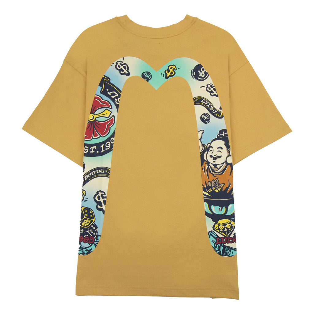 Evisu Daicock Print Relax Fit T Shirt Beige