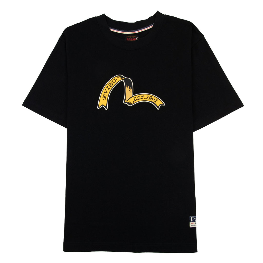 Evisu Ribbon Seagull Kamon Print T Shirt Black