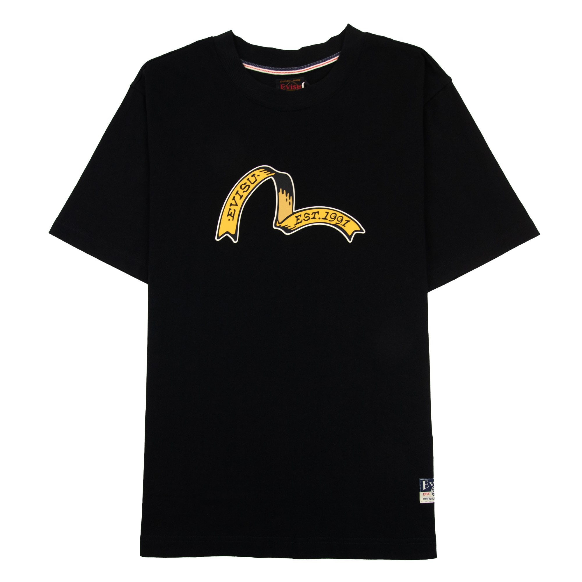 Evisu Ribbon Seagull Kamon Print T Shirt Black